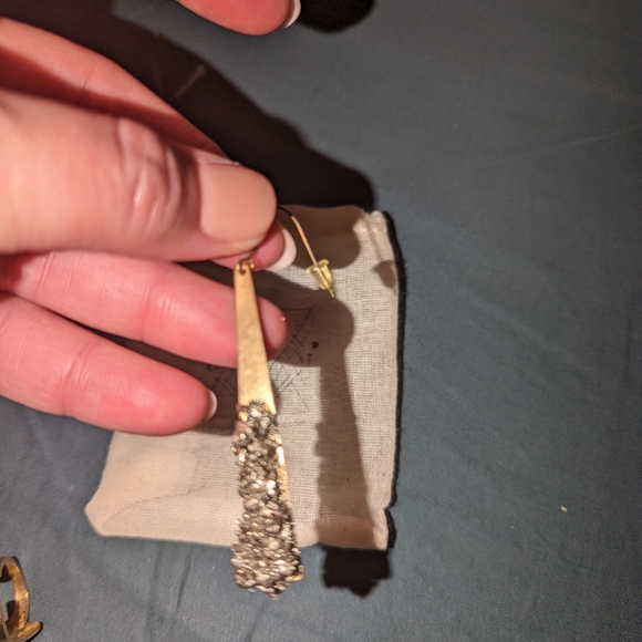 Pyrite + Gold earrings and ring set - Picture 4 of 7